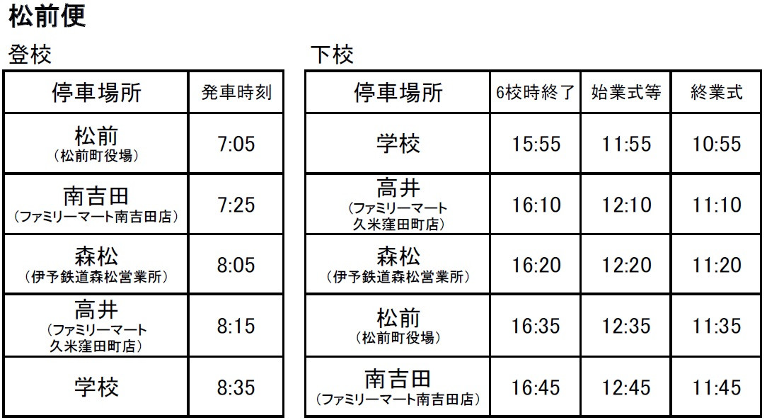 バス時刻表　松前便